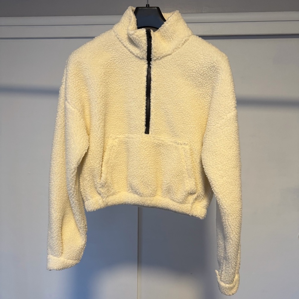 PrettyLittleThing Cream Teddy Jacket with Black Zip